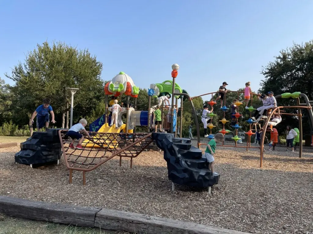 Mesa Rosa's playground among a massive back yard in North Austin