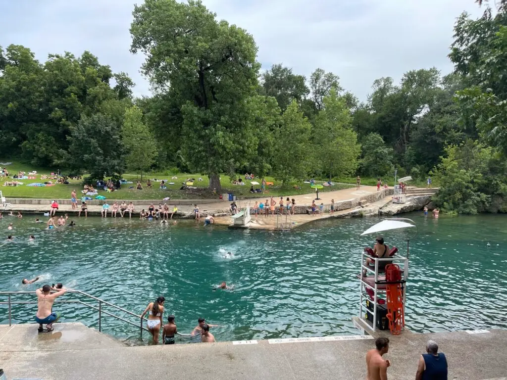 People swimming at Barton Springs by Zilker