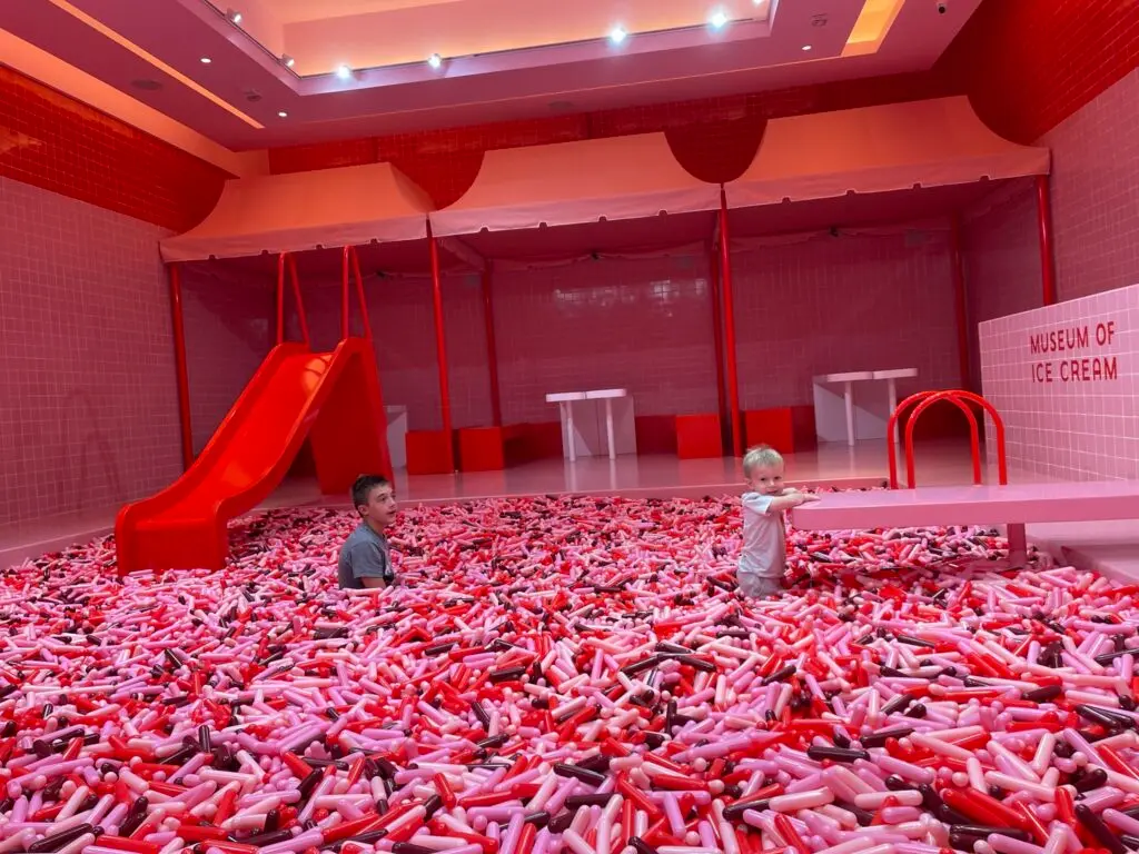 Swimming in the sprinkle pool at the Museum of Ice Cream