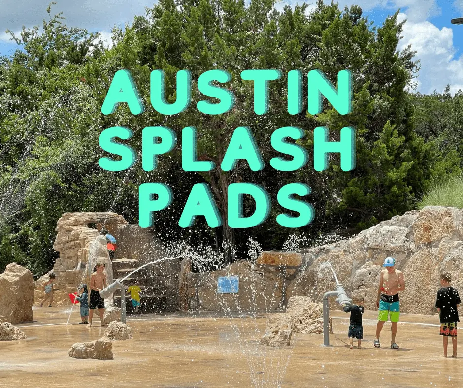 Kids playing at a splash pad in Austin, Texas