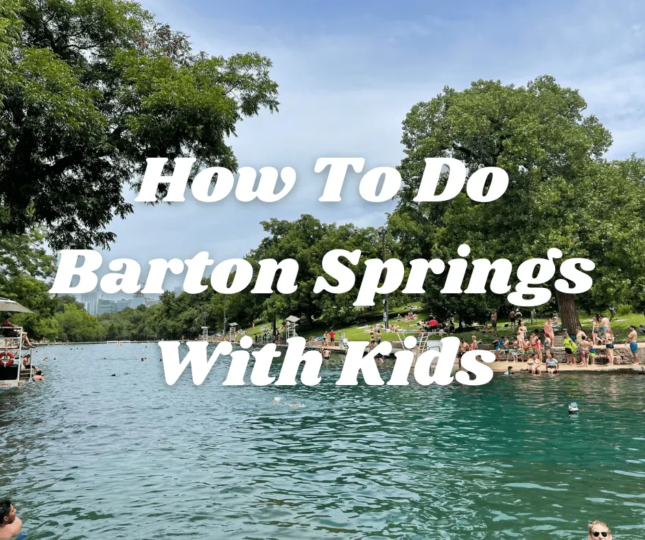 Barton Springs pool with families and kids in the background