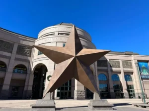 Huge Texas star sculpture in front of the Bob Bullock Museum