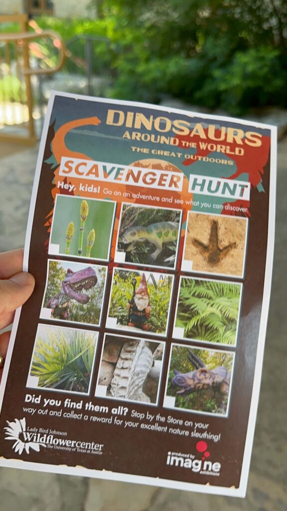 dinosaurs around the world at the wildflower center scavenger hunt