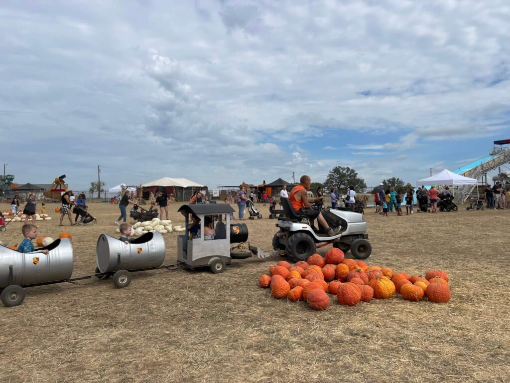 barrel train ride at texas pumpkin fest in leander