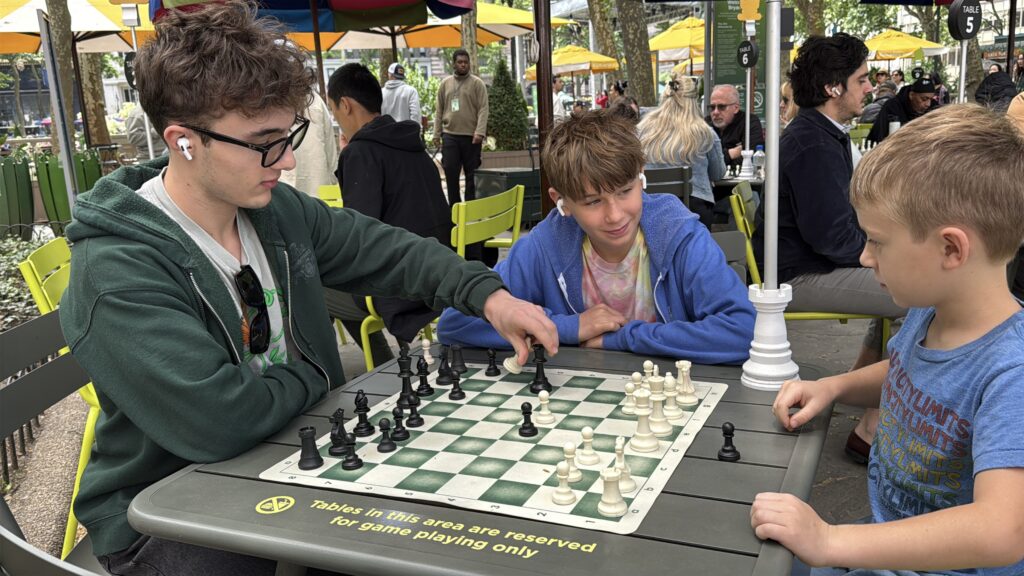 playing chess at Bryant park