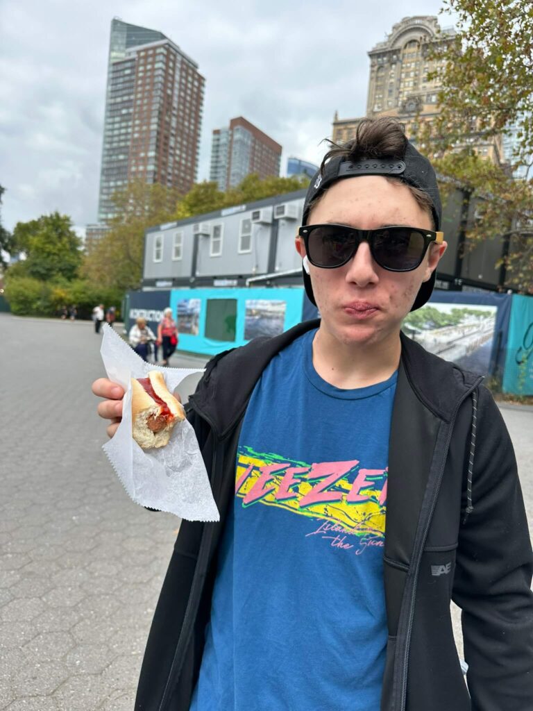 first new york hot dog from a street vendor in Battery park