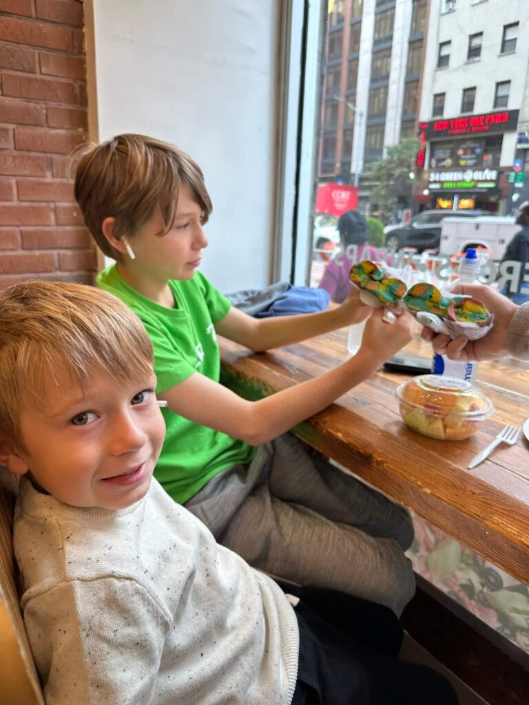 rainbow bagels at chelsea bagels and pizza in new york 